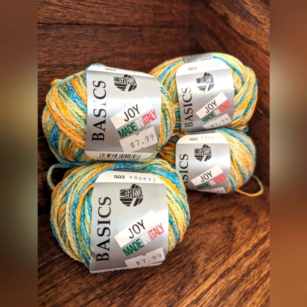 Yarn by Lana Grossa made in Italy 4- 50g skiens color 503, Blue Green Yellow